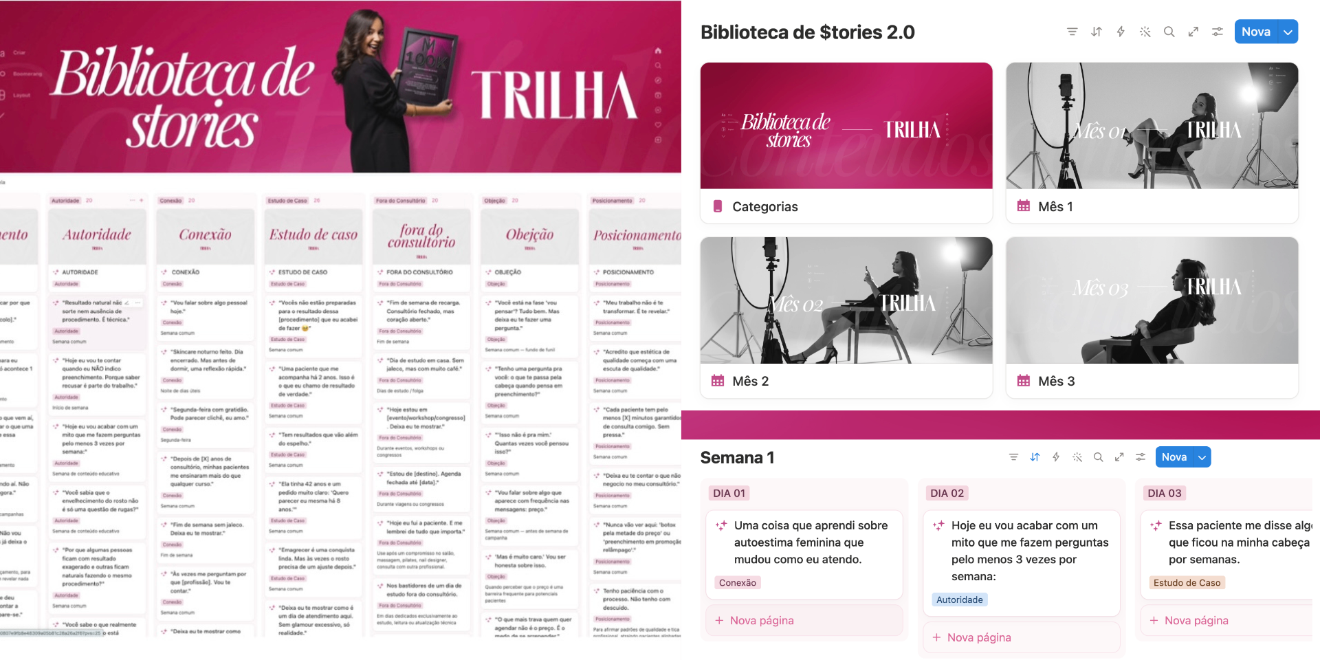 Visão geral da Biblioteca de $tories — TRILHA com todas as categorias